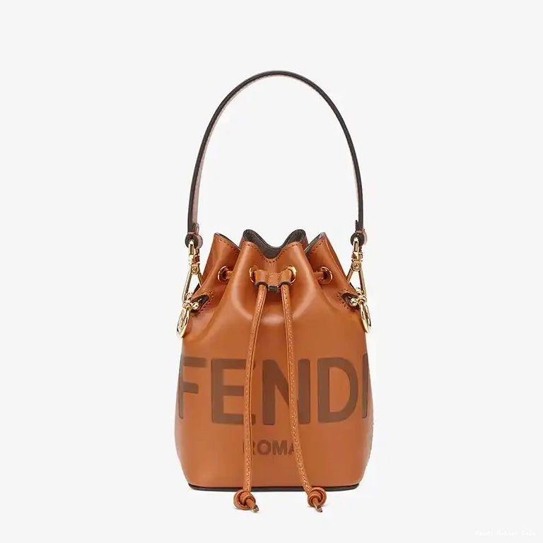 Cheap Leather ROMA Mon Logo Bag Tresor Fendi Calf Brown In Bucket Mini 0619